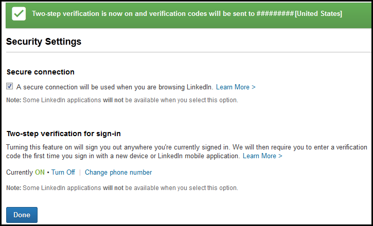 Two-step verification turned on