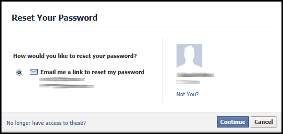 Facebook password reset