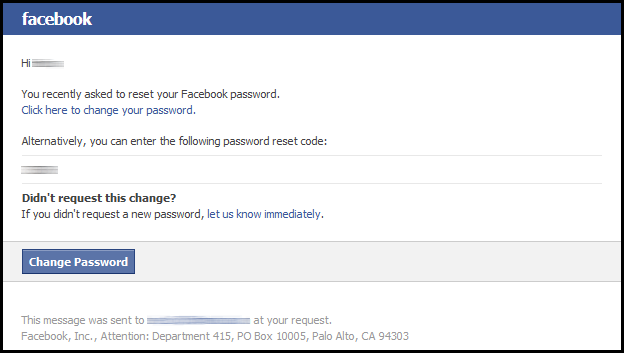 Facebook password change
