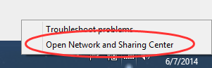 Windows 8 Open Network and Sharing Center